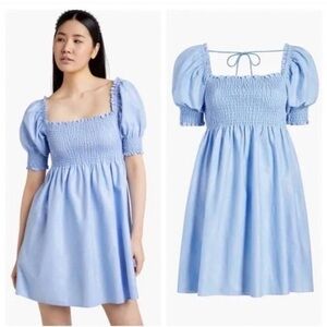 Hill house Light Blue Smocked Puff Sleeve glitter Dress  XS